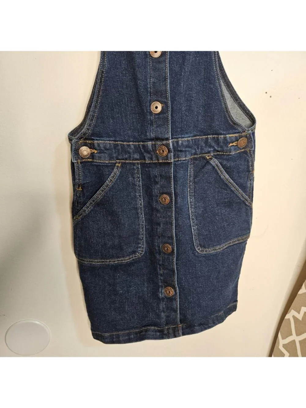 Girls Oshkosh Bigosh 100% cotton denim cottagecore bib overall jumper dress 10